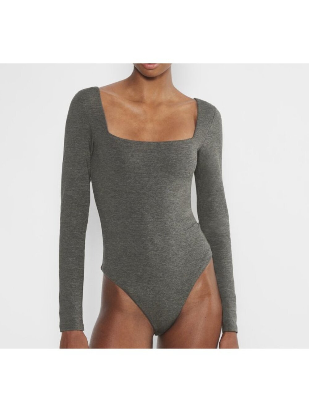 Aritzia Contour Squareneck Long sleeve Bodysuit Heather Charcoal ( S )